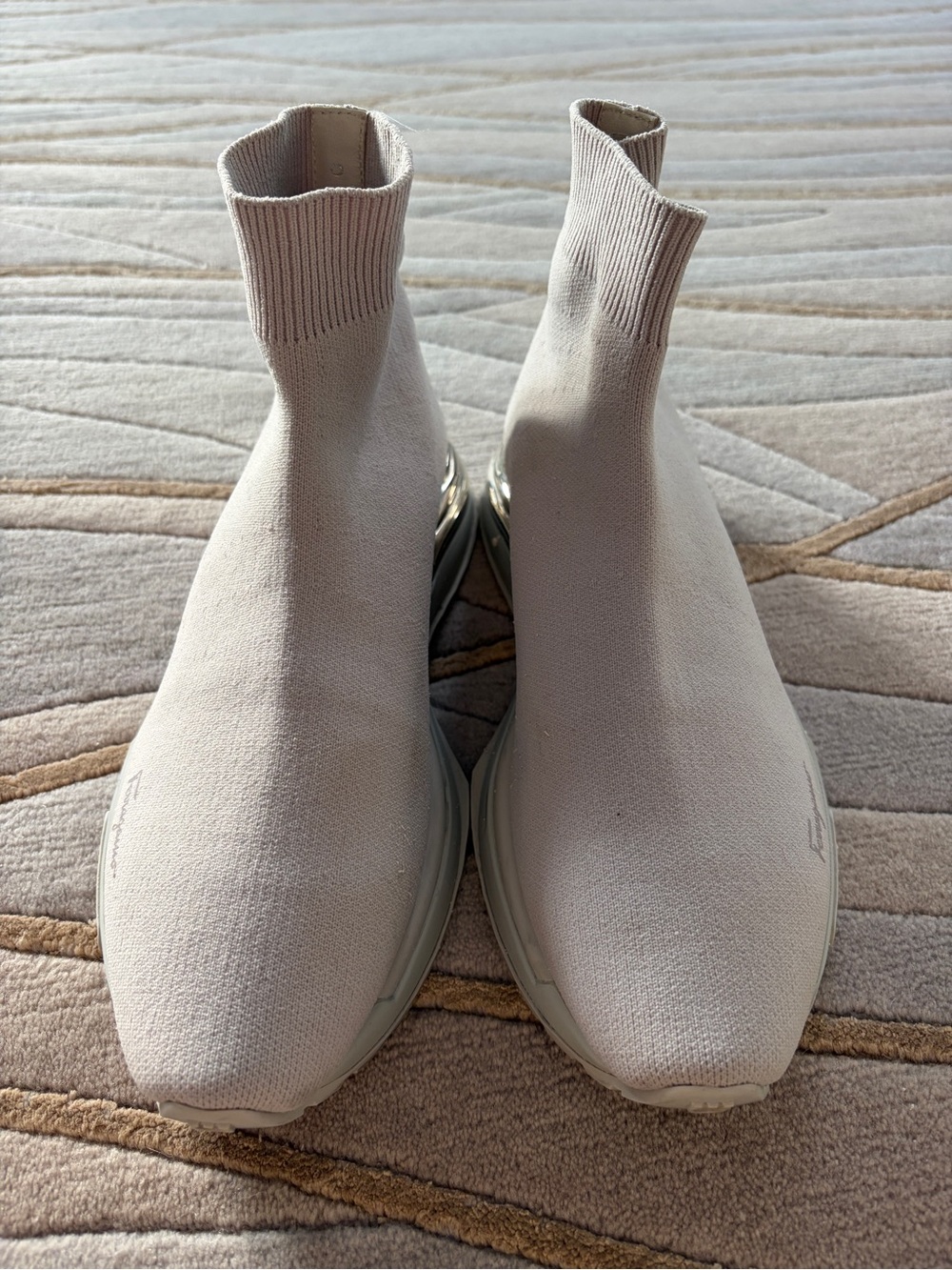 Salvatore Ferragamo Light Gray Knit Sock Sneaker